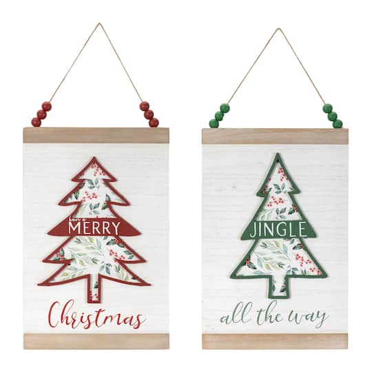 Melrose 16" Wood Beaded Merry Christmas Banner Set in White/Red/Green | Michaels®